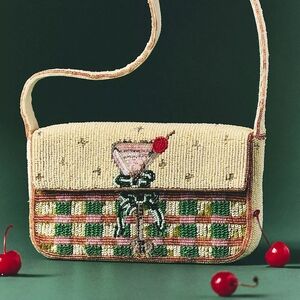 NWT Anthropologie The Fiona Beaded Bag - Plaid Martini